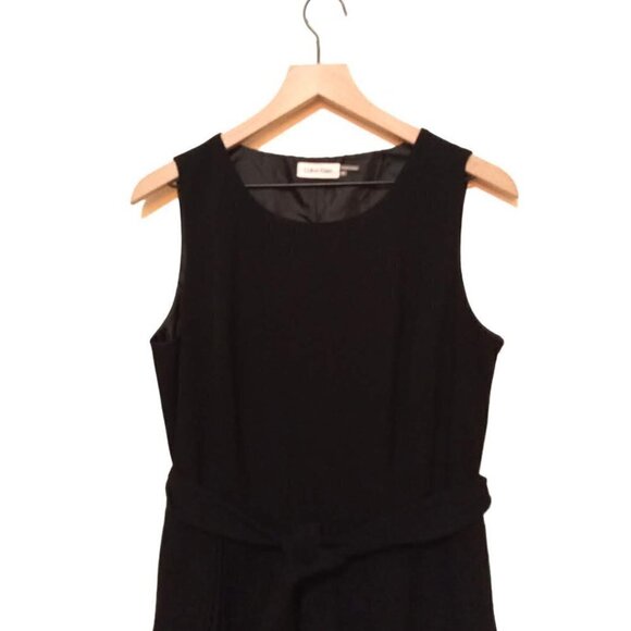 CALVIN Klein Black Knee Length Pleated A-Line Sleeveless Tie Waist Dress Sz 10 - Picture 2 of 9